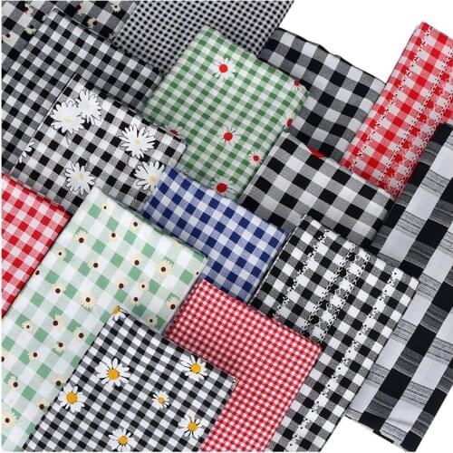 Thin Plaid Flower Cotton Fabric By The Meter for Skirt Dress Children Clothes Sewing Summer Textile Daisy Floral Printed Cat Per
