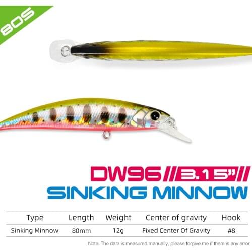 TSURINOYA 80S 12g/8cm Sinking Minnow Lure DW96 Wobbler Jerkbait Hard Bait Fishing tackle Wobblers Crankbait Bass Baits