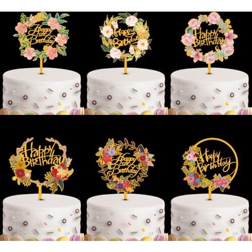 New Color Printing Flowers Acrylic Cake Toppers INS Flower Birthday Baking Cake Toppers for Kids Birthday Party Cake Decorations