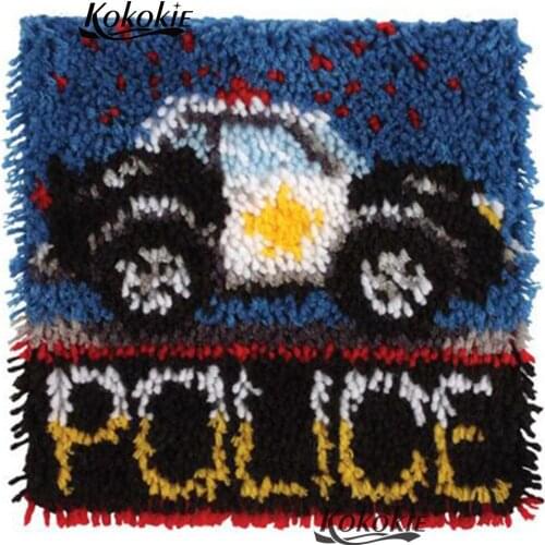 Cross-stitch Needlework diy 3d carpet embroidery thread latch hook rug kits police car Patchwork Pillowcase