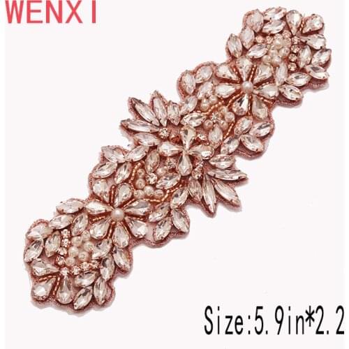 WENXI (10pcs) Wholesale Rhinestones Appliques Accessory For Wedding Dresses Belt Clear Rose Gold Crystal Rhinestones WX960