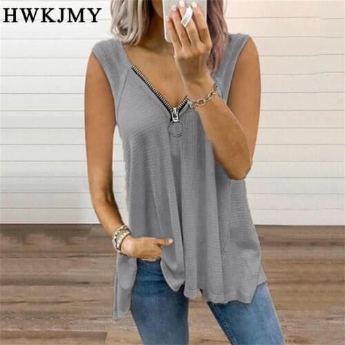 Women Fashion Summer Casual Off Shoulder Short Sleeved Tops Deep V-neck Zipper Blouses Ladies Solid Color T-shirt Loose XS - 8XL