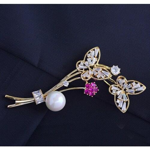 Sweet Temperament Zircon Flower Brooches Pins Brand Jewelry Statement Wedding Corsage for Suit Women Fashion Butterfly Brooch