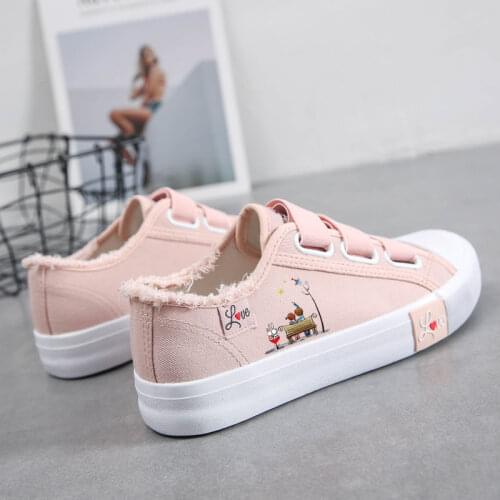 Kawaii Shoes Womens Sneakers Female Causal Canvas Trainers Teens Cute Cartoon Low Top Pink Flats 2021 Trends Tennis Girly