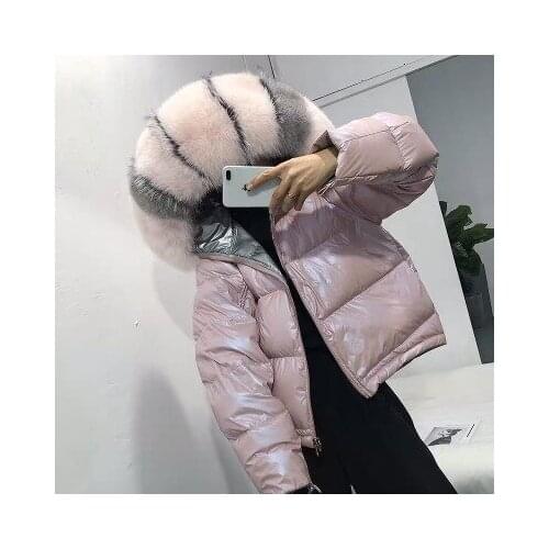 Winter Jacket Women Loose Short Down Coat White Duck Down Jacket Real Fur Coat Natural Fox Fur Collar Thick Warm Down Parka