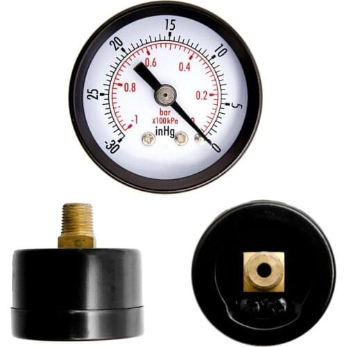 1Pc 1-1/2" Dry Utility Mini Vacuum Pressure Gauge Blk.Steel 1/4" Center Back, -30HG/0PSI Pressure Tester Measuring Instruments