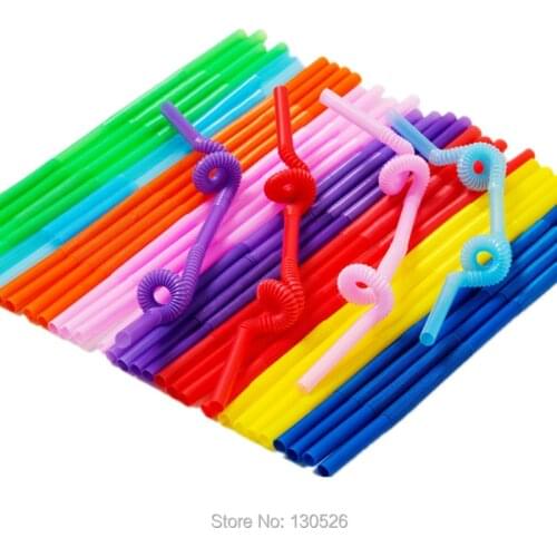 1000pcs/lot Hot Flexible Plastic Mixed Colours Party Disposable Drinking Straws Kids Birthday Wedding Decorating Event Supplies