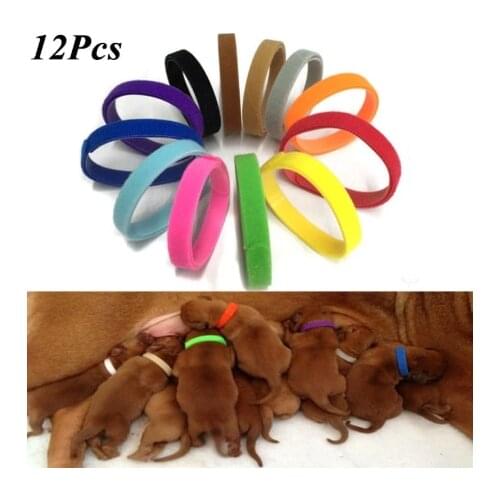 12Pcs/Set Puppy Newborn Pets Identify Collars Band Adjustable Fleece Small Pet Dog Collars Kitten Necklace Whelping Puppy Collar