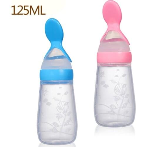 125ML Baby Rice Paste Bottle With Flat Bottom Silicone Rice Cereal Spoon Squeeze Type Complementary Food Feeding Bottle 2by031