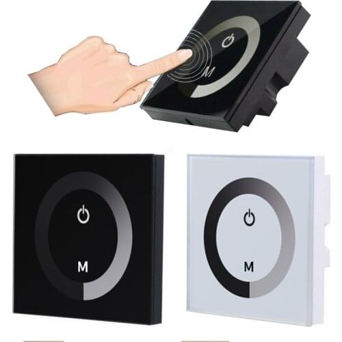 12V-24V Wall Touch Switch Black Tempered Glass Panel Switch LED Light Dimmer Controller UK/EU Wall Mounted Switch