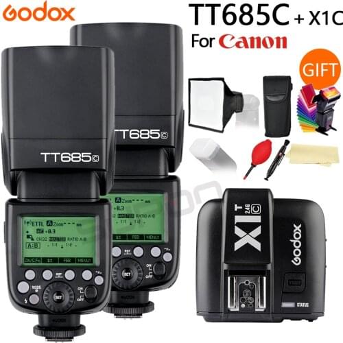 2x Godox TT685 TT685C 2.4G Wireless TTL High-speed sync 1/8000s GN60 Flash Speedlite + X1T-C Transmitter for Canon DSLR Camera