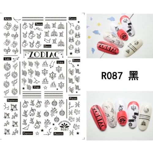 3D Nail Sticker Black Letter Line Alarm Clock Stickers Autumn Fashion Small Adhesive Stickers for Manicure Nail Art Decoration