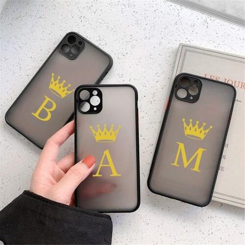 ZUIDID Letter A Z Crown Phone Case For iPhone 11 Pro MAX 12 XS X 7 SE20 XR 8Plus Couples Transparent Hard Back Cover Matte Shell