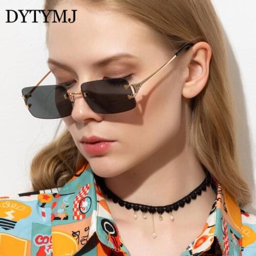 DYTYMJ 2020 Rectangle Retro Sunglasses Women Rimless Square Sun Glasses Women Punk Eyeglasses For Women/Men Alloy Glasses Female