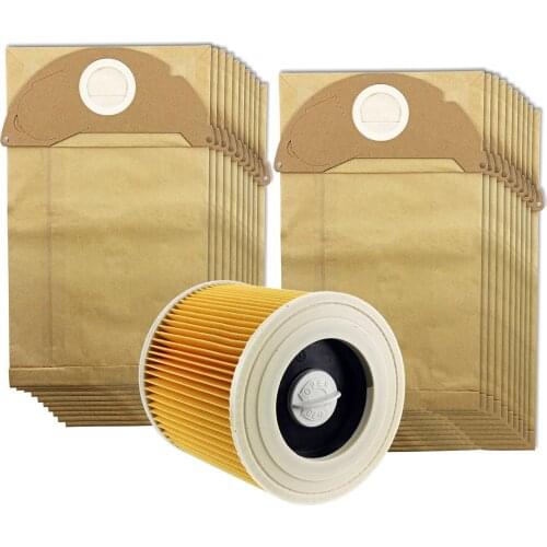 SANQ For Karcher Wet&Dry WD2 Vacuum Cleaner Filter And 20 Dust Bags