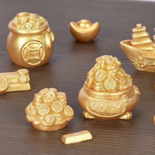 Chinese Auspicious Gold Ingot Ornament Lucky Yuanbao Fengshui Decor Metal Mascot Crafts Feng Shui Auspicious Lucky Crafts Deskto