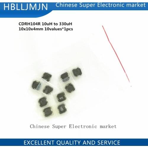 SMD Inductor Kit CDRH104R 10uH to 330uH 10x10x4mm 10values*1pcs=10pcs SMD Power Inductor Assorted Sample Kit