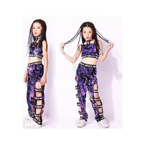 New childrens hip-hop jazz costume girl hiphop hip-hop modern sequin dance performance costume girl dance suit suit tide