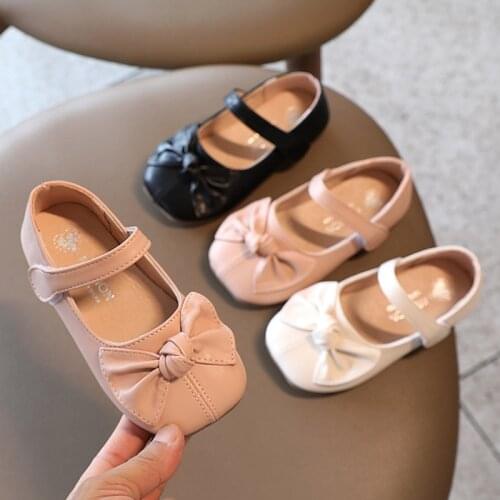 Girls Leather Shoes Kids Flats Bowtie Mary Janes Shoes For Big Children Baby Princess Shoes White Black Single Shoe Toddlers