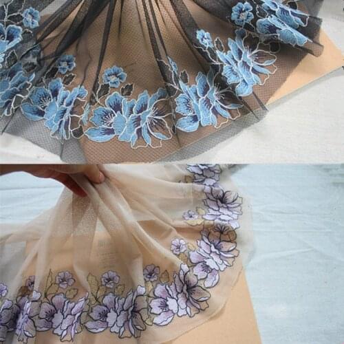 24cm 9.45inch wide-2yards/lot Diy Craft Embroidered Tulle Lace Trim , Mesh Embroidery Lace Trim