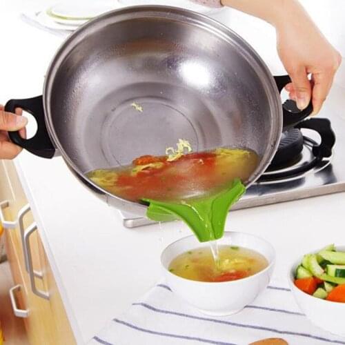 Kitchen Tool Liquid Funnel Anti-spill Slip on Pour Soup Spout Funnel Pot Pan Drain Basket Rice Filter Leakproof Pot Side Drainer