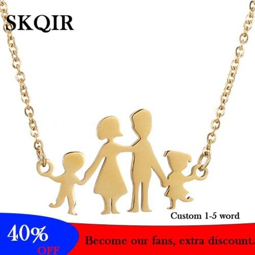 Engraved Family Name Pendant Necklace Custom Stainless Steel Father Mom Son Daughter Word Charm Necklace Women Men Jewelry Gift