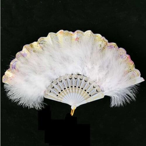 Lolita Feather Folding Fan Japanese Sweet Fairy Girl Dark Gothic Court Dance Hand Fan Art Craft Gift Wedding Party Decoration