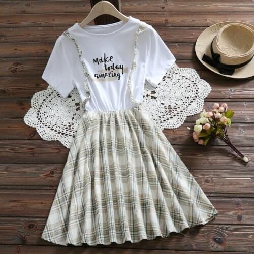 Mori girl fashion plaid dress 2019 new arrival french style 0-Neck cute sweet dress