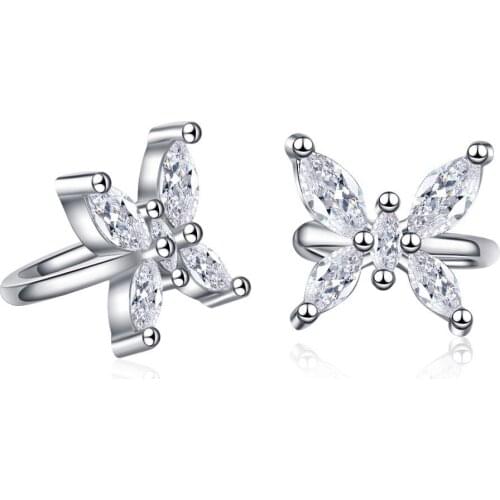 SHQIYAYI Fashion Butterfly Ear Clips Earrings 925 Silver Ear Cuff No Pierced Cubic Zirconia Women Girls Korean Jewelry 585