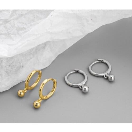 925 Sterling Silver Piercing Round Bead Charm Hoop Earring For Women Party Wedding Earing Jewelry eh092