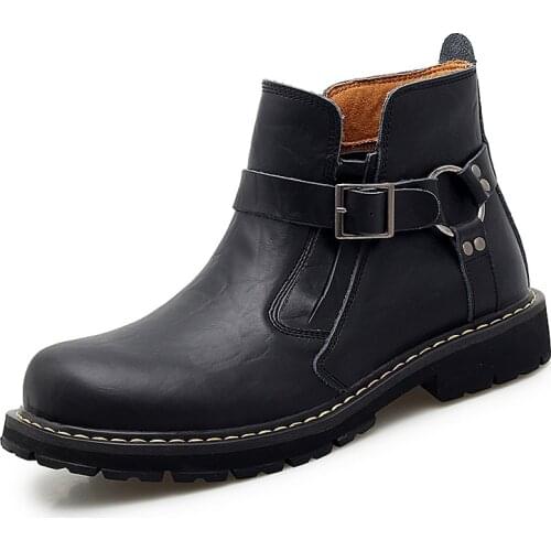 Men Ankle Boots 2020 Winter Fashion Without Laces Non-slip Leather Waterproof Men Casual Shoe Large Size 38-46 Zapatillas Hombre