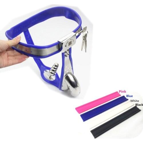 Male Chastity Belt Curve Waist Fully Adjustable Stainless Steel Chastity Belt with Penis Cage Anal Plug Sex Toy for Men G13