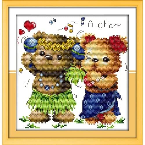 The bears hula cross stitch kit 14ct 11ct count print canvas stitches embroidery DIY handmade needlework plus