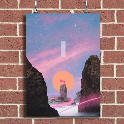 Wall Art HD Printed Wonderland Pictures Canvas Elk Home Decor Modular Vaporwave Painting Aesthetic Cuadros For Living Room Frame