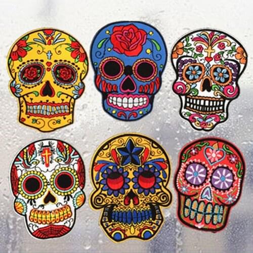New Rose Skull Patch Punk Rock Skeleton Cross Patch Iron On Biker Patches Cheap Embroidered Patches For Clothes Applique DIY