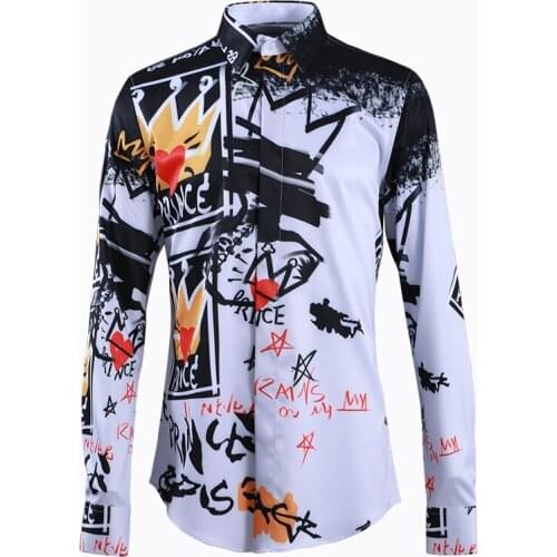New Arrival Fashion Print Graffiti Loving Men Spring Summer Casual Shirts Mens Long Sleeve Plus Size M L XL XXL XXXL 4XL