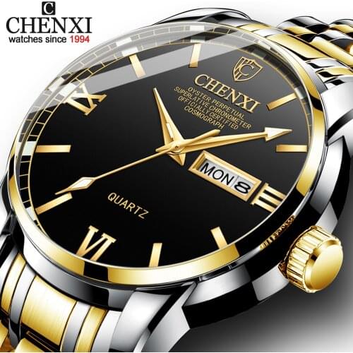 CHENXI New Gold Mens Watches Top Brand Luxury Business Waterproof Date Clock Full Steel Men Quartz Wrist Watch Relogio Masculino