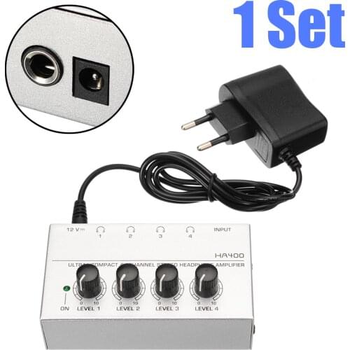New Silver 4-Channel Audio Stereo Headphone Amplifier HA400 Ultra-Compact with EU Power Supply Microamp Audio Amplifier