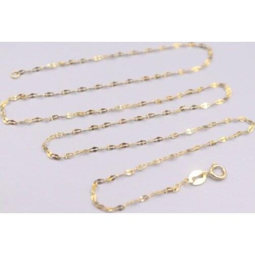 Genuine Real 18K Yellow Gold Thin 1.2mm Lip-Shape Link Chain Necklace For Woman 17.7inch Stamp Au750