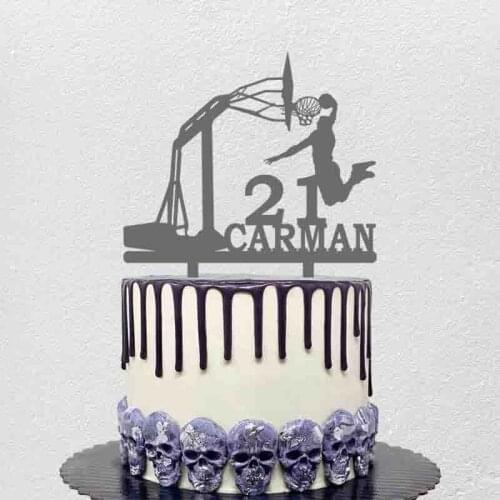 Personalized Basketball Cake Topper Custom Name Age Men Playing Basketball Dunk For Basketball Player Birthday Party Cake Topper