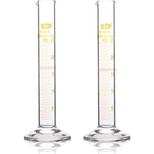 2Pcs 25ml Glass Measuring Cylinder Graduated & Spout Mouth Lab Glassware