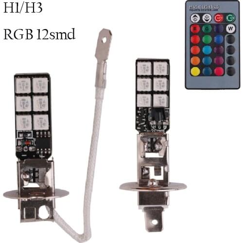 Yushuangyi 2pcs RGB LED Auto Car Headlight H1 H3 5050 LED 12 SMD RGB Fog Light Head Lamp Bulb With Remote Control Car Styling