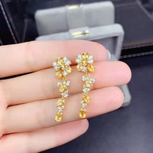 High-quality Citrine Gem Flower Type Earrings S925 Sterling Silver Fine Fashion Charming Jewelry For Women MeibaPJFS