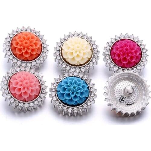 XH5352 New Pretty flower crystal 18mm Metal snap button for snap bracelet