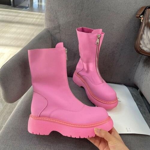 2022 Autumn Women Boots Zip New Ankle Boot for Women High Quality Leather Comfort Casual Platform Shoes Durable Heighten Shoe