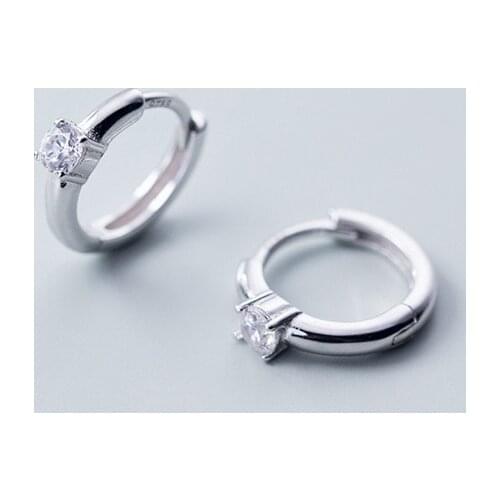 MloveAcc Real 925 Sterling Silver Minimalist Single Zircon Round Hoop Earrings for Women Party Fashion Jewelry Cute Accessories