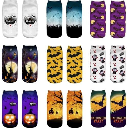 Women Socks Print Harajuku Street Style Cotton Short Socks Female Casual Funny Ankle 3D Halloween Pumpkin Printing Socks