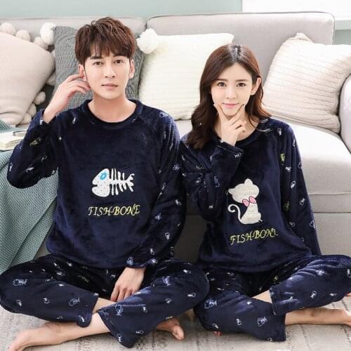 Women Pajama Sets Sleepwear Warm Flannel Cartoon Pijamas Mujer Man Homewear Lovely Panda Night Clothes Pyjamas Couple Nightwear