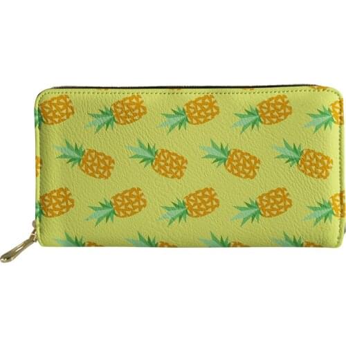 PU Leather Women Wallet Zip Around Long Purse Pineapple Print Fashion Large Wallets Female Card Holder Phone Bag Clutch Purses