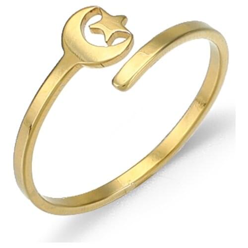 Elegant Star Moon Finger Ring for Women Statement 14K Stainless Steel Opening Ring Fashion Jewelry Gifts Bijoux Femme